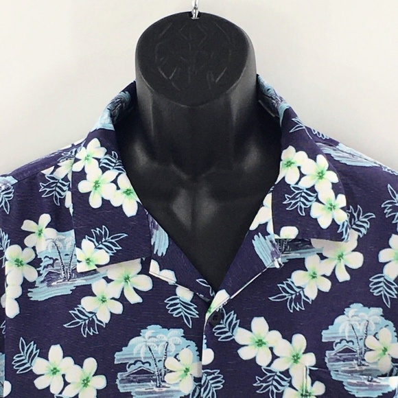 Tommy Bahama Mens Camp Shirt Blue Coconut Point Surf Shack Floral Sz XL - Picture 2 of 10